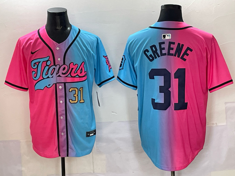 Men 2025 Detroit Tigers #31 Greene Blue pink Game Nike MLB Jersey style 004->milwaukee brewers->MLB Jersey
